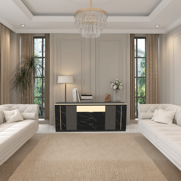 ตู้ลิ้นชัก 4 ลิ้นชัก WISDOM DESIGN FURNITURE รุ่น GCS-201 200 ซม. สีแอชเกรย์/ดาร์คมาร์เบิ้ล